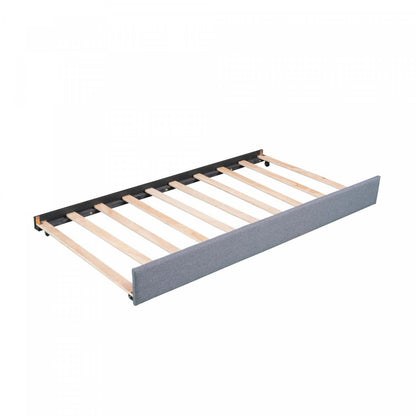 Lit de repos rembourré en tissu d'apparence lin Tyler avec lit gigogne et rangement, taille simple - Gris | Tyler – Lit De Jour Rembourre En Tissu Aspect Lin Avec Lit Gigogne Et Rangement, Format Simple - Gris