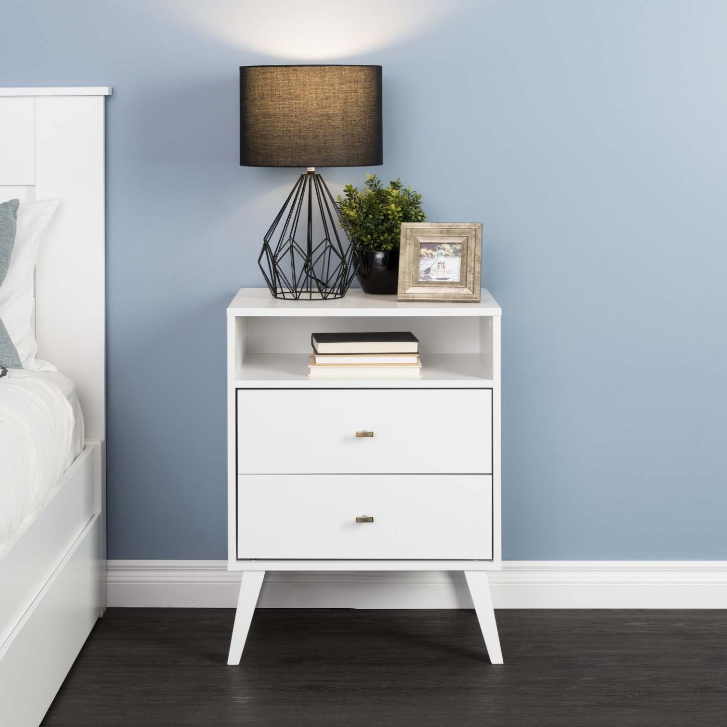 Milo 2-Drawer Tall Nightstand - Blanc|Table de nuit haute Milo à 2 tiroirs - blanche
