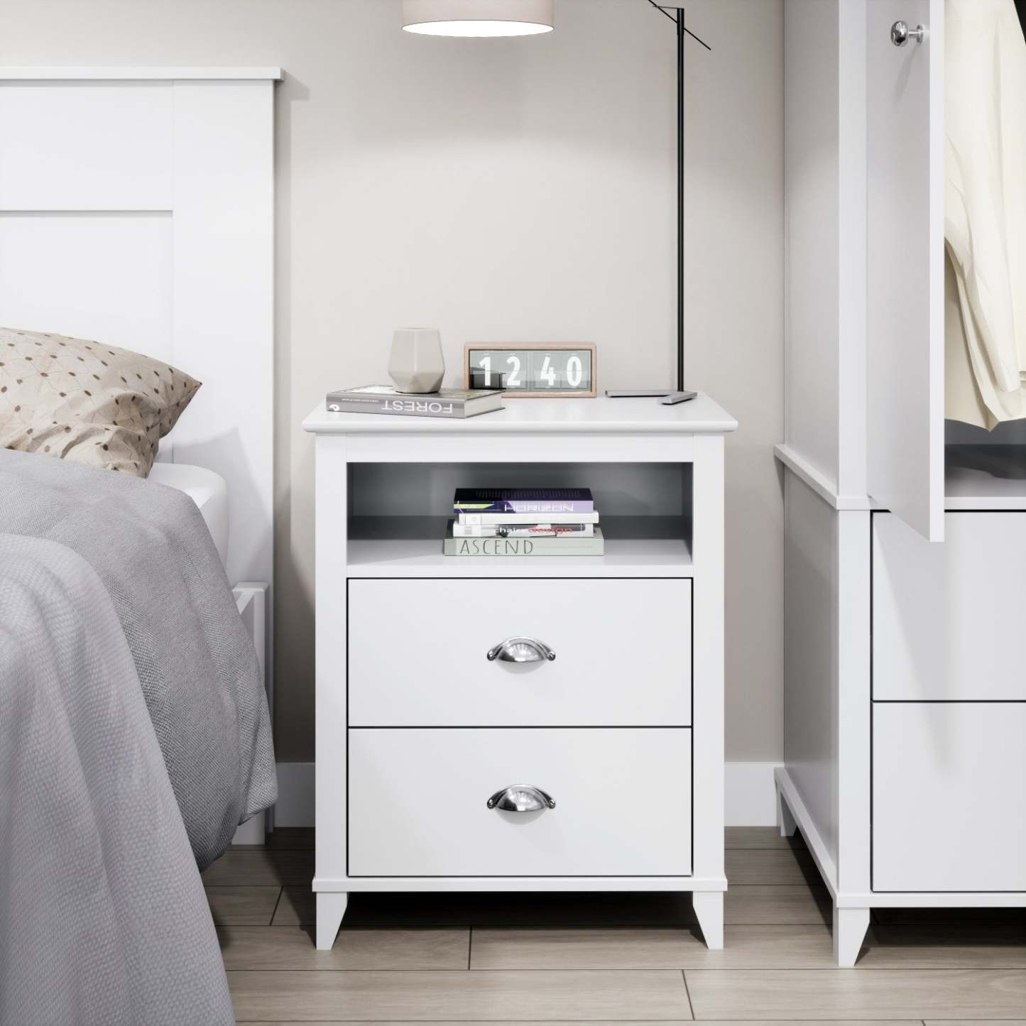 Yaletown 2-Drawer Tall Nightstand - White|Table de nuit haute Yaletown à 2 tiroirs - blanche
