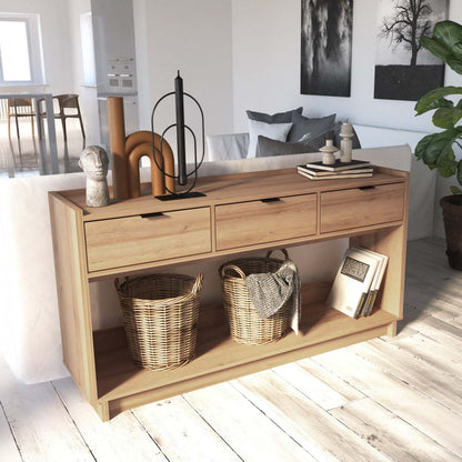 Prepac Simply Modern Buffet Console avec 3 tiroirs - Chêne naturel|Console Simply Modern de Prepac à 3 tiroirs - chêne naturel