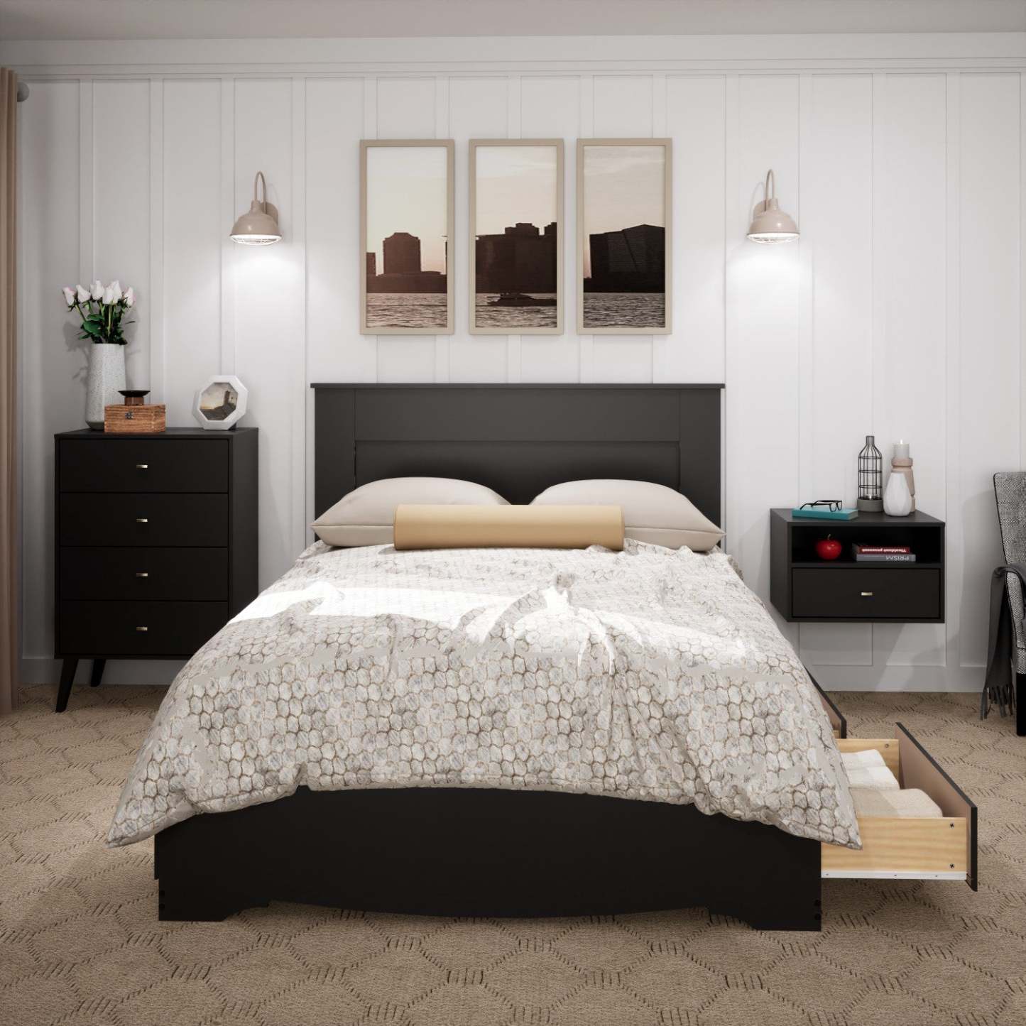 Queen Flat Panel Headboard - Black|Tête de lit à panneau plat pour grand lit - noire