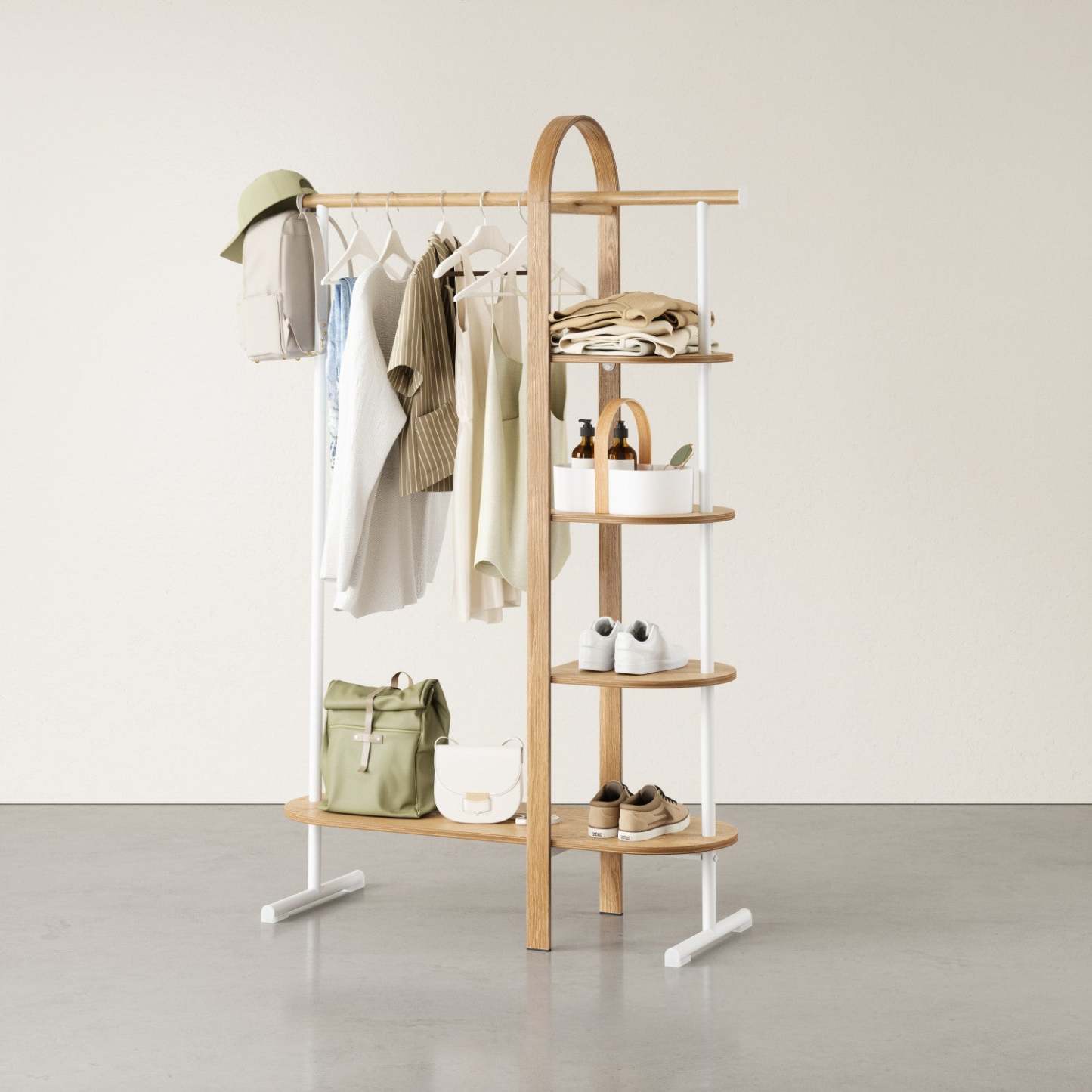Umbra Modern Wood Bellwood Garment Rack Coat Rack - White and Natural|Portemanteau et support à vêtements modernes Bellwood de Umbra en bois - blanc et naturel