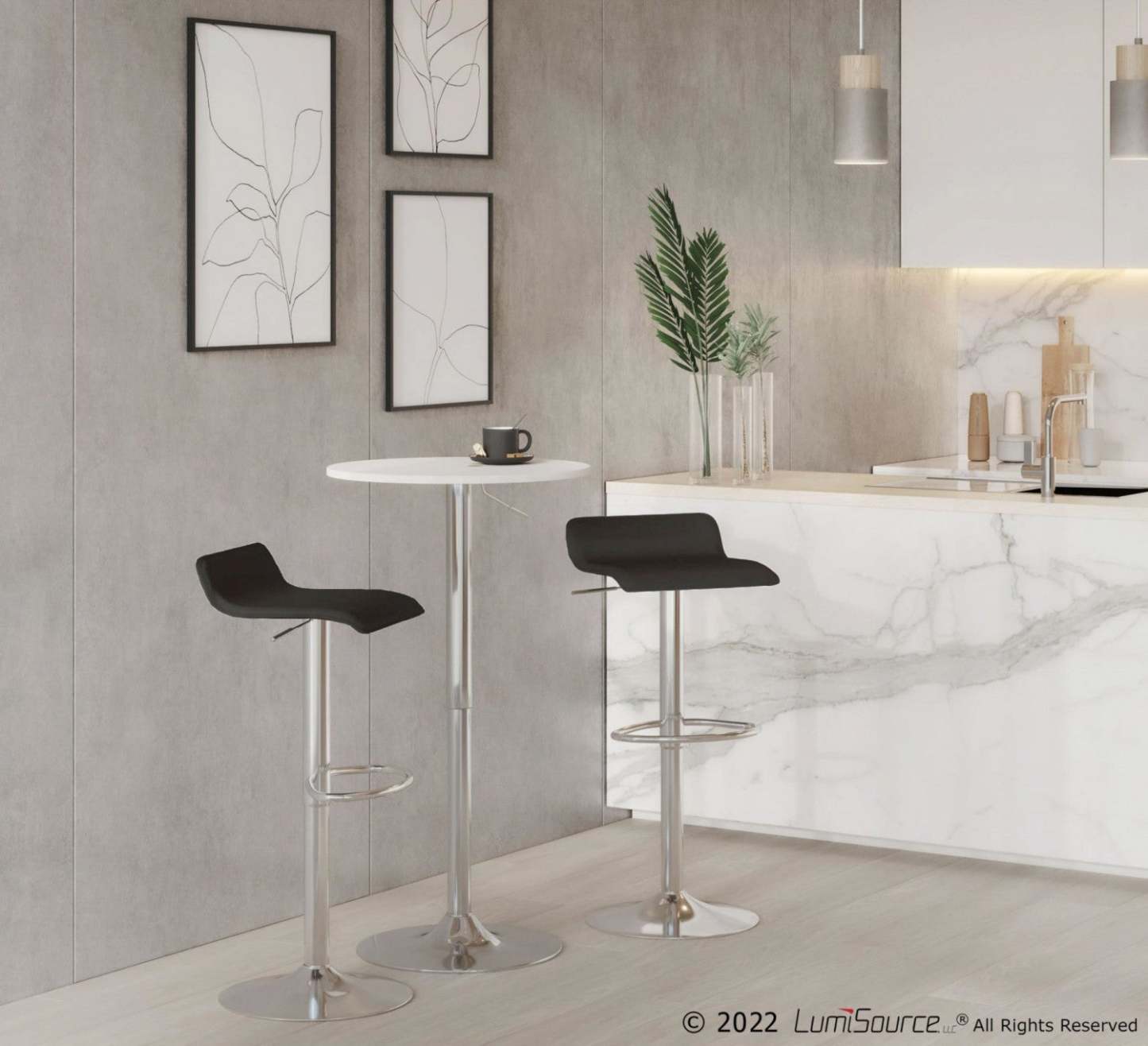 LumiSource Ale Black Fabric Contemporary Adjustable Height Barstool with Swivel - Set of 2|Tabouret pivotant contemporain Ale à hauteur réglable en tissu noir - ensemble de 2