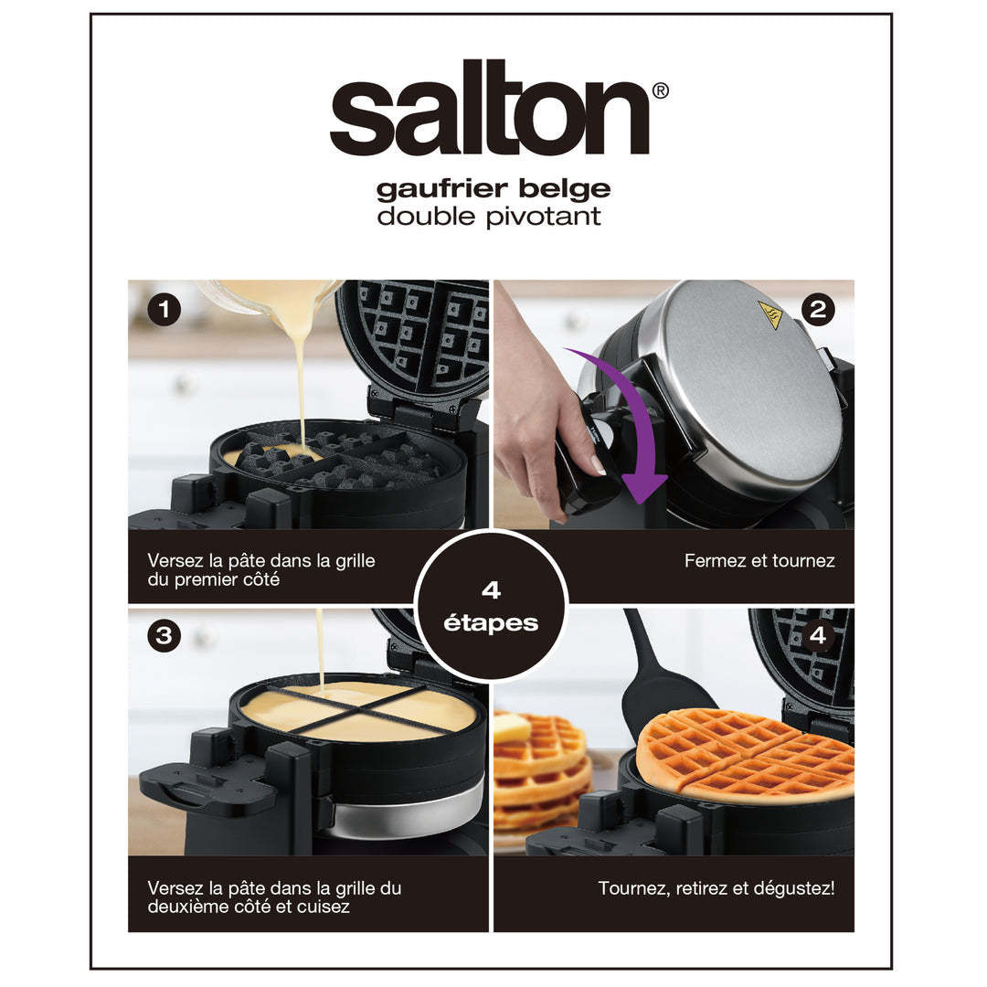 Salton Gaufrier belge double pivotant Batterie de cuisine | Gaufrier belge double rotatif Salton
