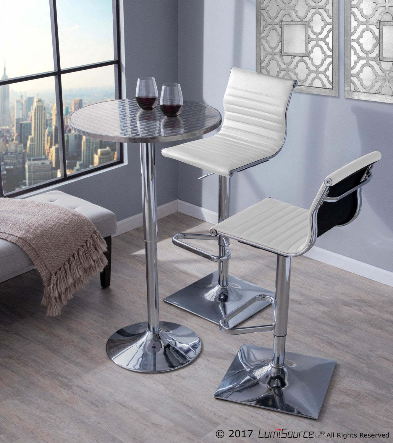 LumiSource Bistro Contemporary Adjustable Round Bar Dining Table - Silver|Table Bistro ronde réglable et contemporaine pour bar ou salle à manger - argentée