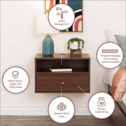 Etagère flottante avec tiroir - Espresso|Tablette flottante avec tiroir - espresso