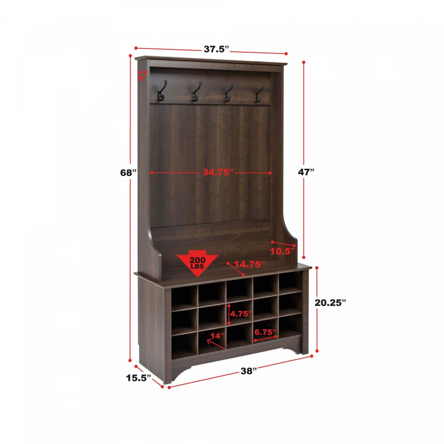 Arbre d'entrée avec rangement pour chaussures - Espresso|Portemanteau avec rangement pour chaussures - espresso