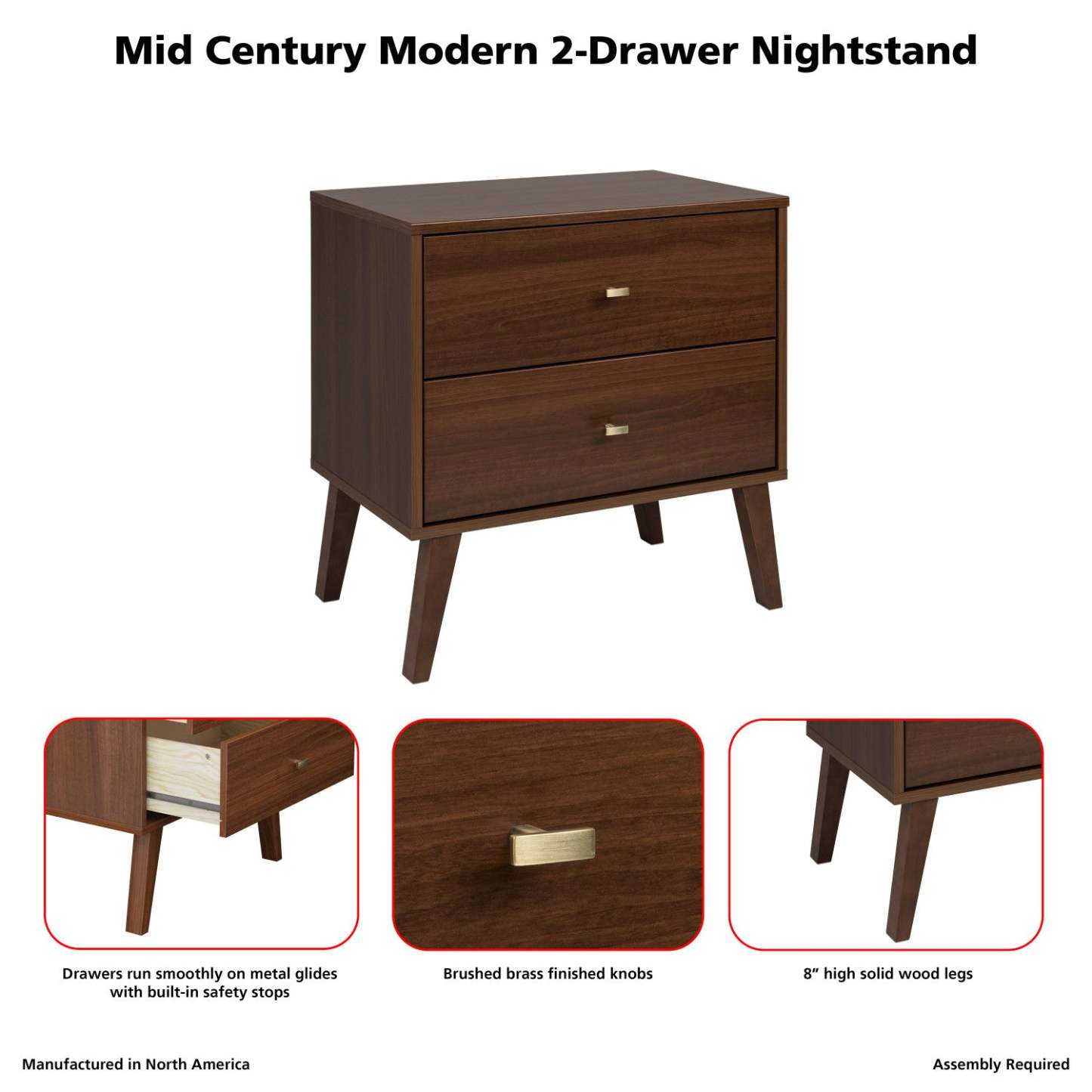 Milo 2-Drawer Nightstand - Cerisier|Table de nuit Milo à 2 tiroirs - cerisier