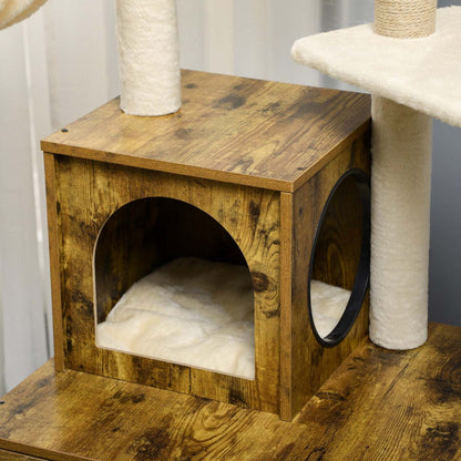 Pawhut Boîte à Litière Avec Tour d'Arbre à Chat, Meubles de Toilette Cachés pour Chat avec Condo, Gr
