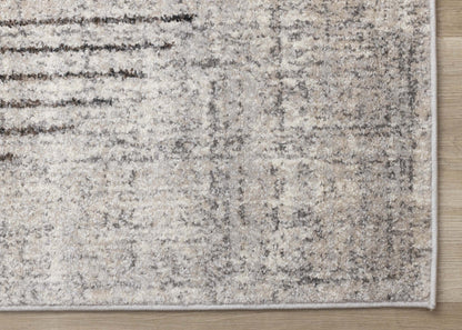 Carpette à poil court doux Solace grise et blanche à motif de cercles qui fusionnent - 6 pi 7 po x 9 pi 6 po