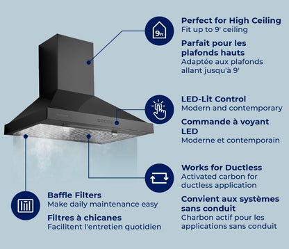 Hotte de cuisinière murale Hauslane 30 en acier inoxydable noir - WM-590BSS-30|Hotte de cuisinière murale Hauslane de 30 po en acier inoxydable noir - WM-590BSS-30