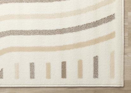 Tapis Forte Cream Beige Brown Curvy Lines - 5'3 x 7'5|Carpette Forte crème, beige et brune à motif de lignes courbées - 5 pi 3 po x 7 pi 5 po