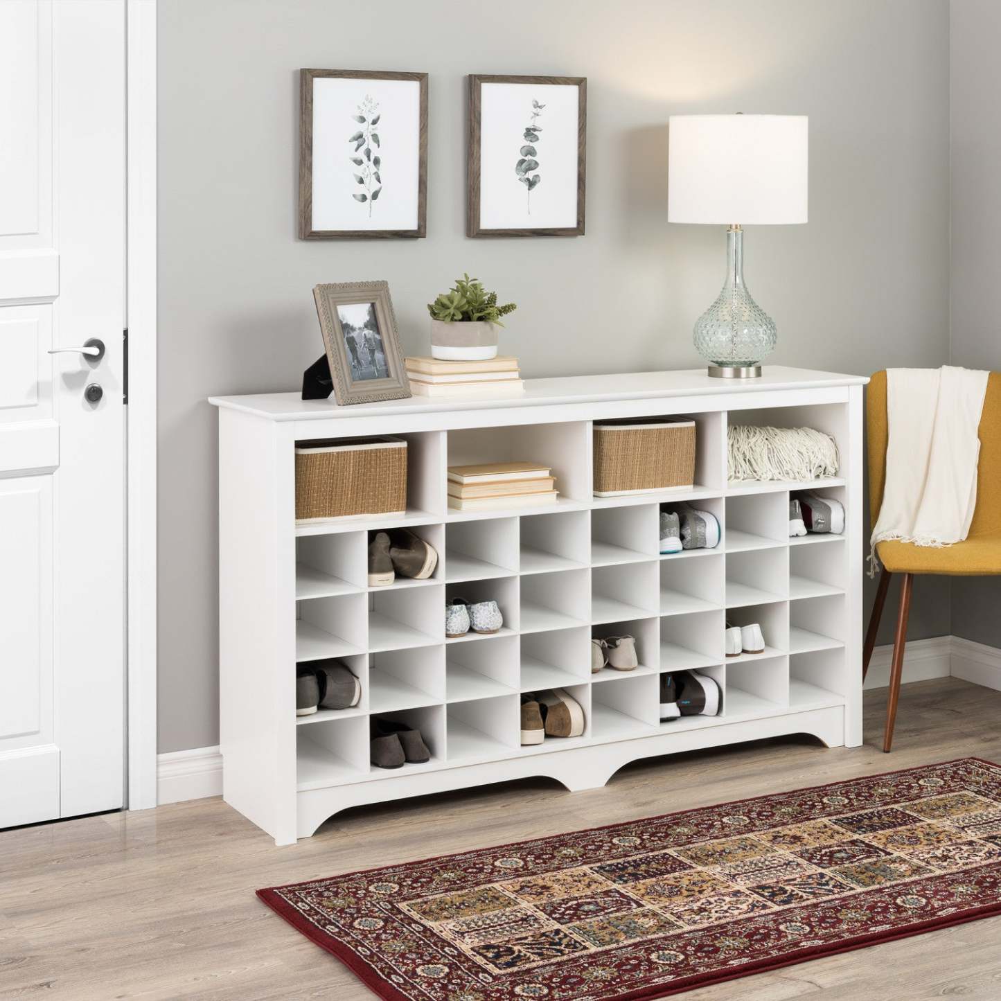 Shoe Cubby Console - White|Console à compartiments pour chaussures - blanche