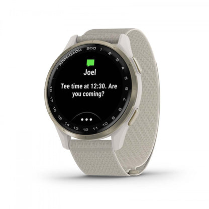 Garmin Approach S50 Amoled Montre Intelligente de Golf - Gps, 43 000 Parcours Préchargés | Aluminium Crème Or Bez
