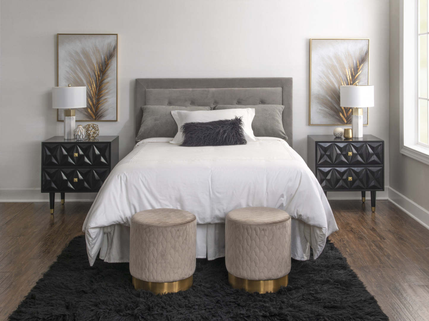 Geo 2-Drawer Textured Nightstand - Black|Table de nuit Geo texturée à 2 tiroirs - noire