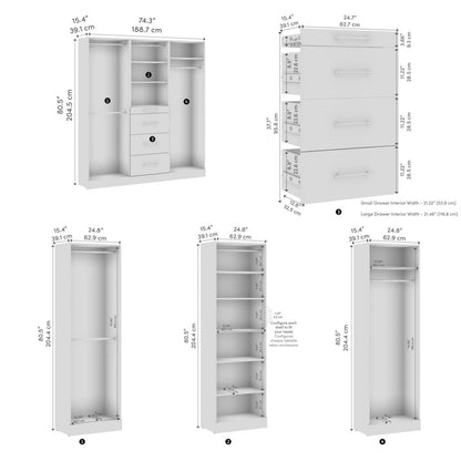 Bestar Florence 74 Système de garde-robe modulaire avec tringles et rangement - blanc