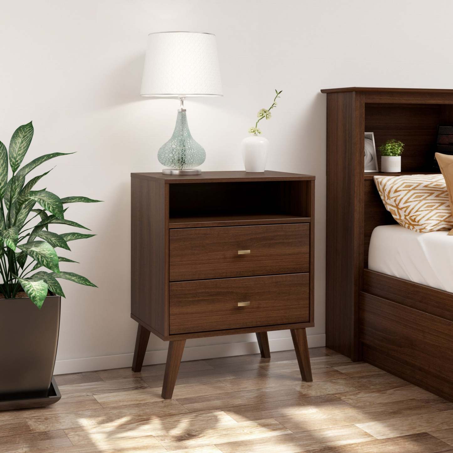 Milo 2-Drawer Tall Nightstand - Cherry|Table de nuit haute Milo à 2 tiroirs - cerisier
