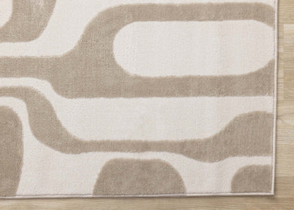 Carpette Leopold moderne beige et crème de style du milieu du 20e siècle - 6 pi 7 po x 9 pi 6 po