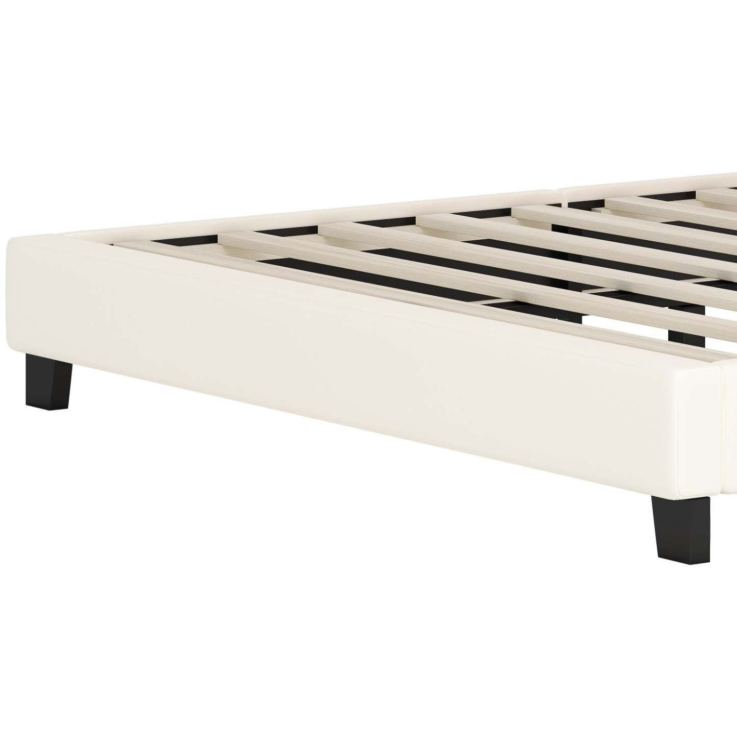 Lit princesse rembourré Judson avec tête de lit couronne et cadre plateforme en PU, pleine taille, lit double crème | Lit Princesse Judson Tapisse Avec Tete De Lit En Forme De Couronne Et Cadre Plateforme En Pu, Taille Full, Crème