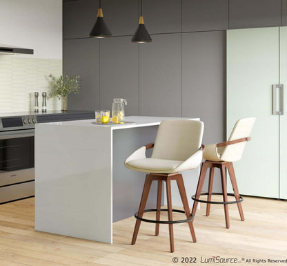 LumiSource Cosmo Faux Leather Mid-Century Modern Counter-Height Stool - Walnut/Cream|Tabouret moderne du milieu du 20e siècle Cosmo de hauteur comptoir en similicuir - noyer et crème