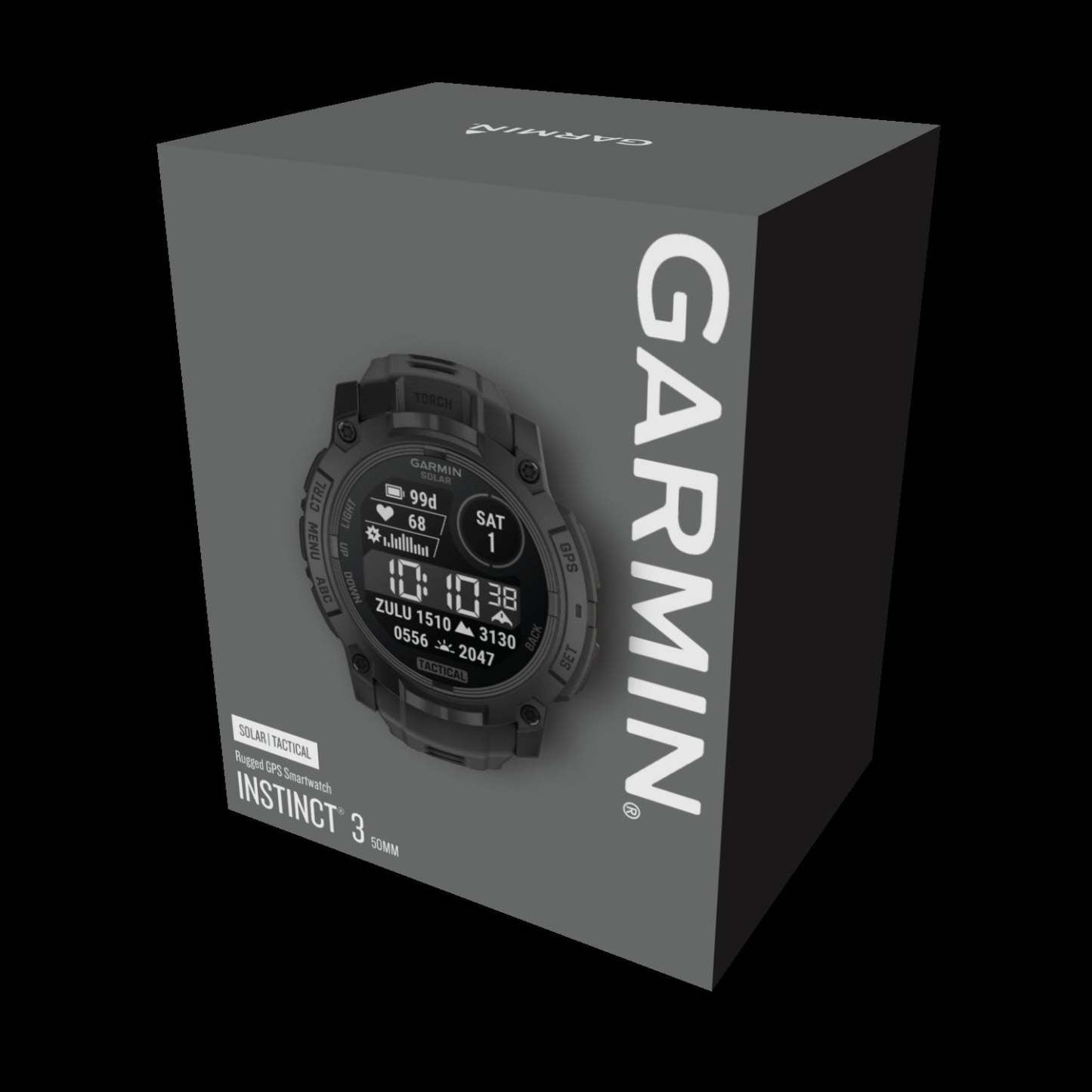Garmin Instinct 3 50mm - Solaire Tactique, Noir, Gps, Lampe de Poche Led, Mil-std-810, Batterie Illimitée
