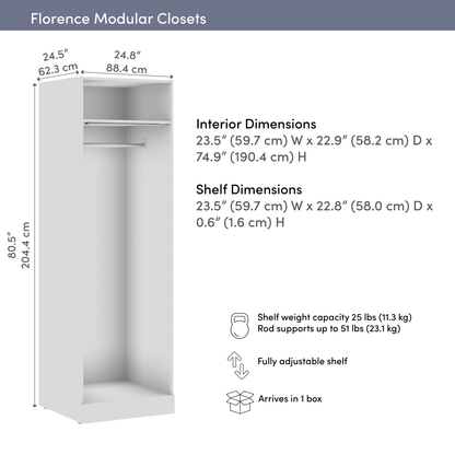Système de garde-robe modulaire à espace pour suspendre Florence de Bestar de 25 po avec éclairage à DEL et tablette - blanc