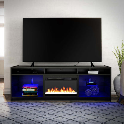 Ameriwood Home Luna Electric Fireplace TV Stand for TVs up to 75 po - Chêne noir|Meuble pour téléviseur Luna d'Ameriwood Home avec foyer électrique pour téléviseurs jusqu'à 75 po - chêne noir