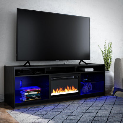 Ameriwood Home Luna Electric Fireplace TV Stand for TVs up to 75 po - Chêne noir|Meuble pour téléviseur Luna d'Ameriwood Home avec foyer électrique pour téléviseurs jusqu'à 75 po - chêne noir
