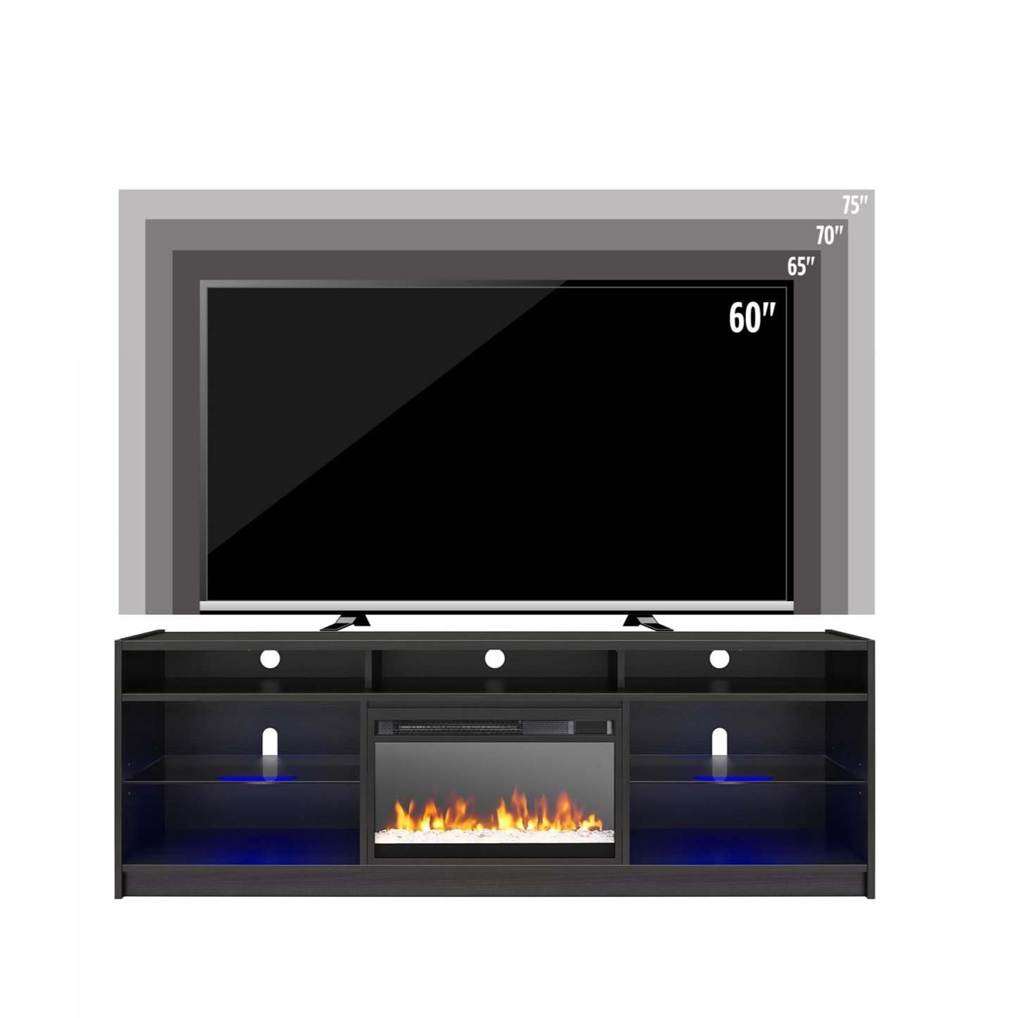 Ameriwood Home Luna Electric Fireplace TV Stand for TVs up to 75 po - Chêne noir|Meuble pour téléviseur Luna d'Ameriwood Home avec foyer électrique pour téléviseurs jusqu'à 75 po - chêne noir