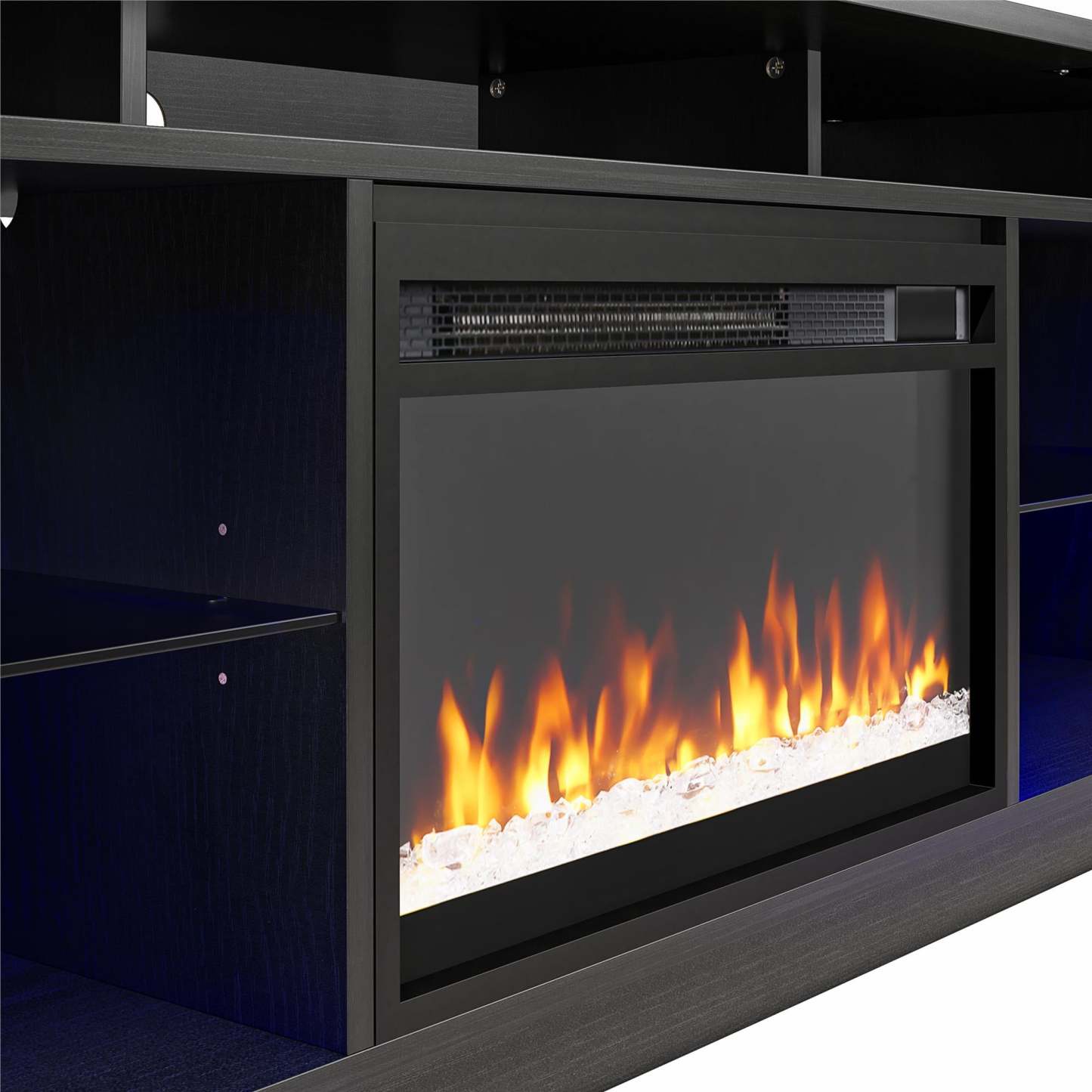 Ameriwood Home Luna Electric Fireplace TV Stand for TVs up to 75 po - Chêne noir|Meuble pour téléviseur Luna d'Ameriwood Home avec foyer électrique pour téléviseurs jusqu'à 75 po - chêne noir