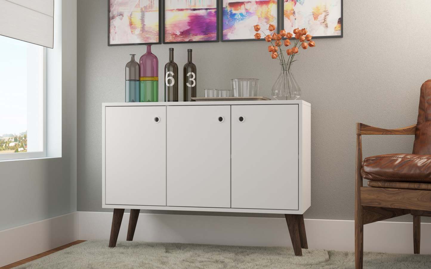 Buffet Bromma de Manhattan Comfort de 35,43 po avec 3 tablettes et 3 portes - blanc
