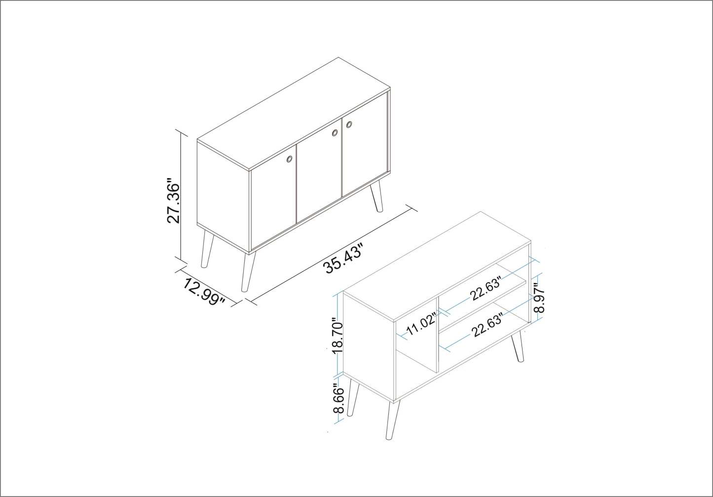 Buffet Bromma de Manhattan Comfort de 35,43 po avec 3 tablettes et 3 portes - blanc