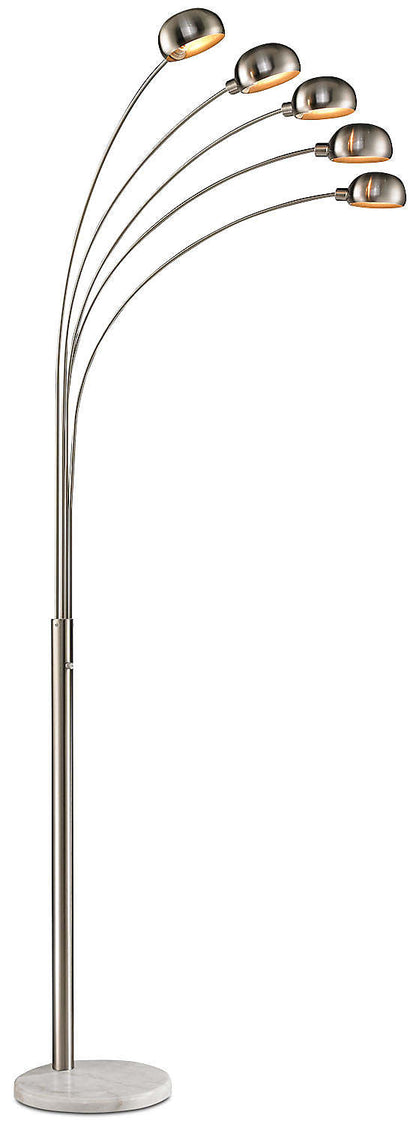 88 Modern Brushed Steel 5-Light Peacock Lampadaire|Lampe à pied arquée moderne de style paon de 88 po acier brossé à 5 ampoules