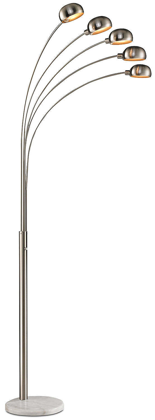 88 Modern Brushed Steel 5-Light Peacock Lampadaire|Lampe à pied arquée moderne de style paon de 88 po acier brossé à 5 ampoules