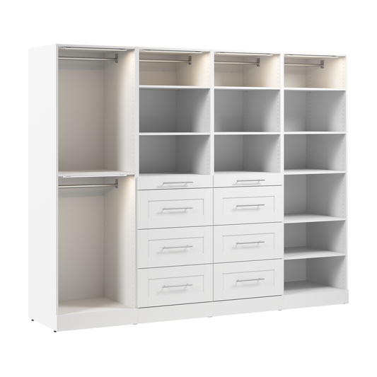 Système de garde-robe et pièce-penderie modulaire Florence de Bestar de 100 po avec éclairages à DEL, barres, étagères et tiroirs