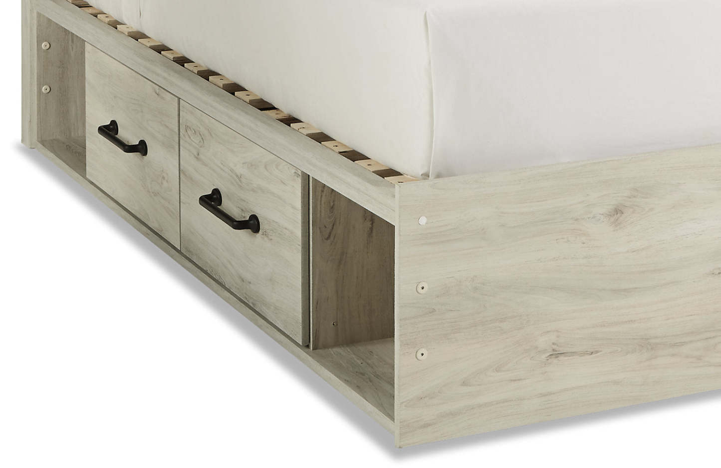 Ensemble de chambre à coucher Abby 5 pièces avec lit de rangement latéral, commode, miroir, éclairage LED, USB, blanc - Taille King