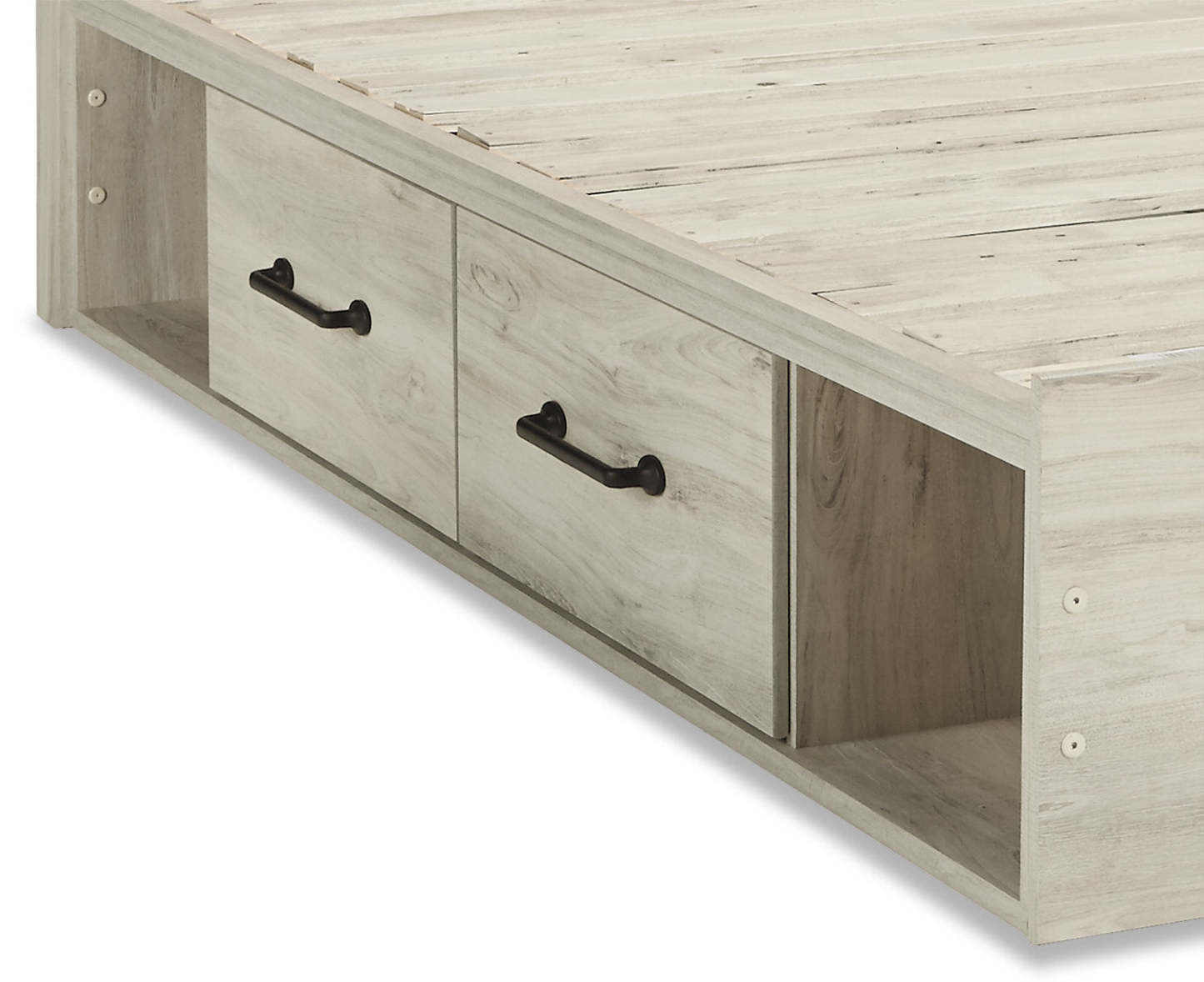 Ensemble de chambre à coucher Abby 5 pièces avec lit de rangement latéral, commode, miroir, éclairage LED, USB, blanc - Taille Queen