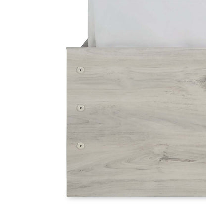 Ensemble de chambre à coucher Abby 6 pièces avec lit à panneau, commode, miroir, table de nuit, LED, USB, blanc - Taille King