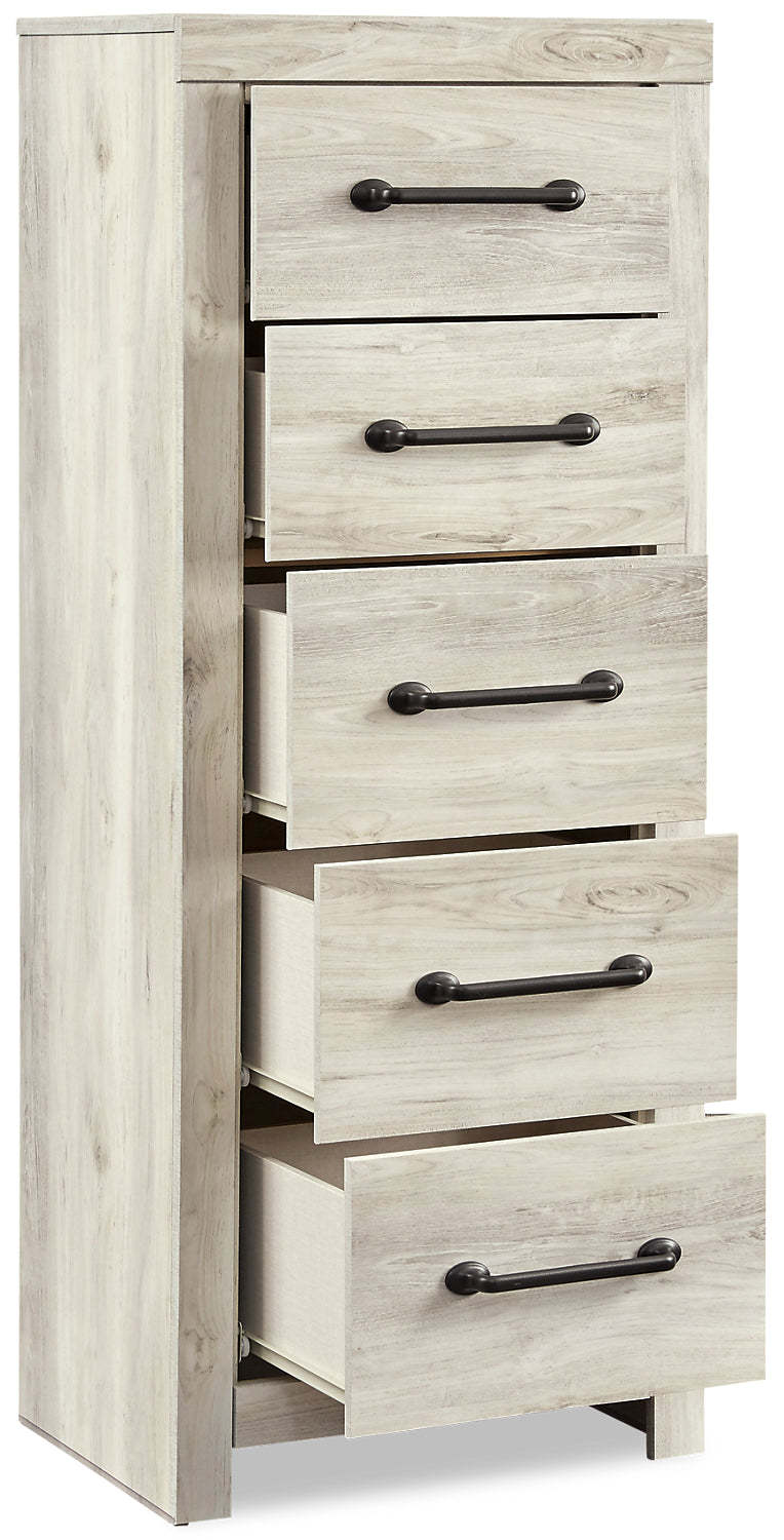 Commode étroite Abby pour chambre à coucher, 5 tiroirs, 21,7 L x 53,9 H - Blanc | Commode verticale étroite Abby de 21,7 po (L) x 53,9 po (H) à 5 tiroirs pour la chambre à coucher - blanche
