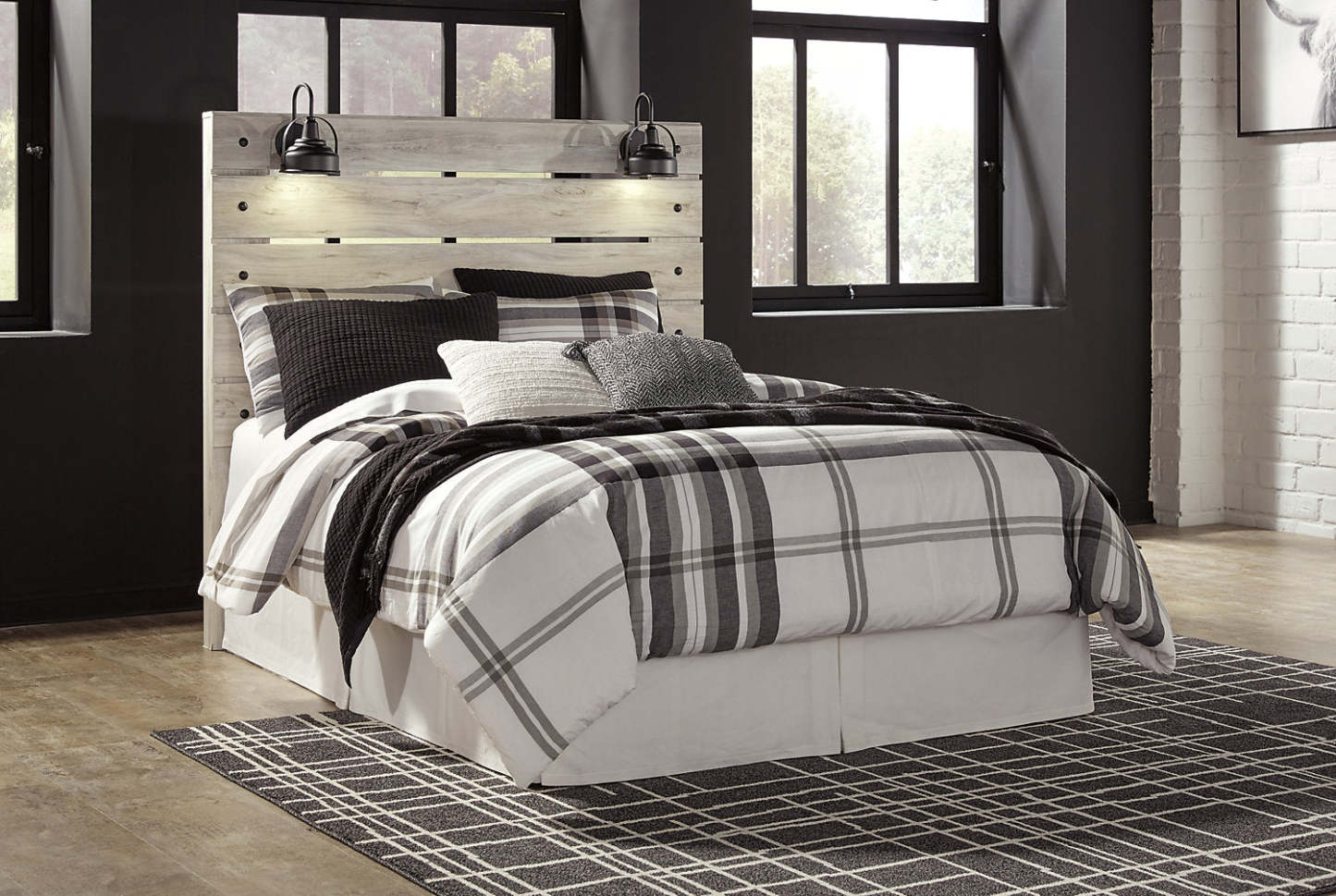 Tête de lit à panneau Abby avec lumière LED et ports USB, blanc - Queen Size | Tête de lit à panneau Abby avec éclairage à DEL et ports USB, blanche - format grand lit