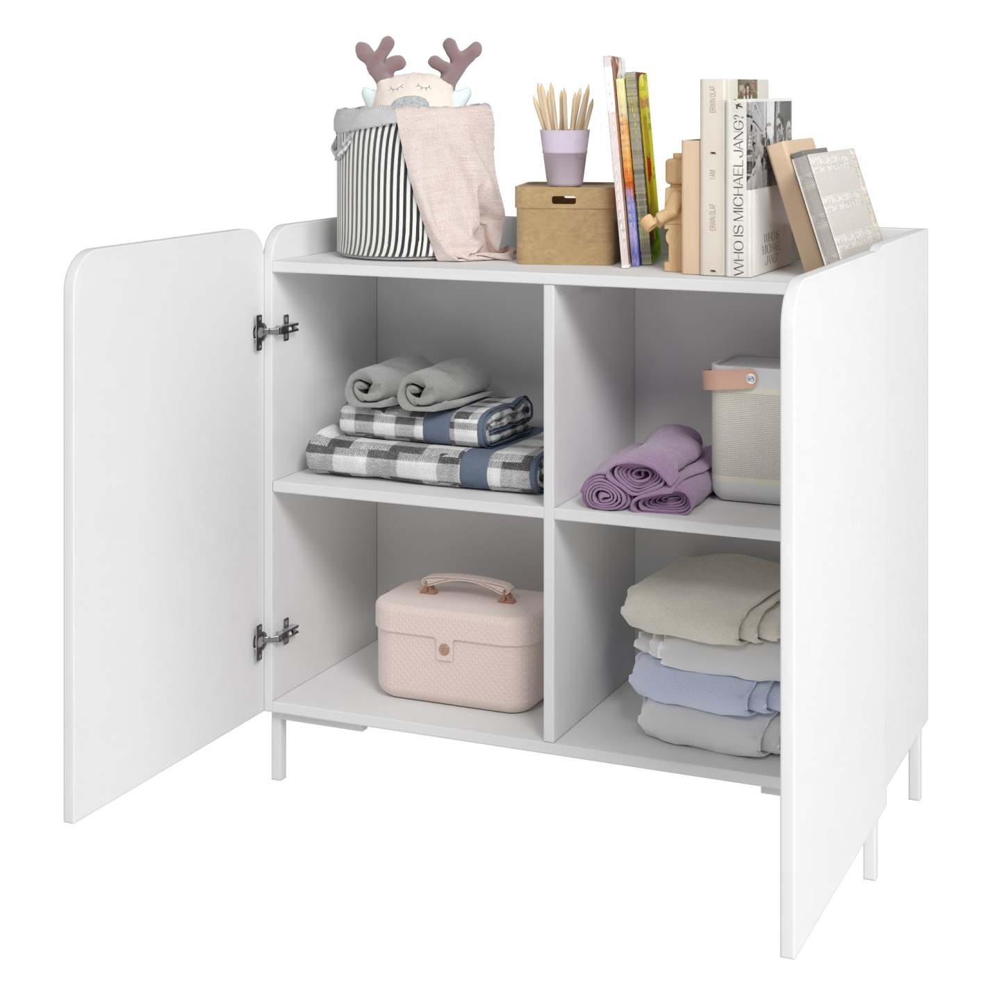 Manhattan Comfort Mid-Century Modern Bogardus 4-Shelf Accent Cabinet - Blanc|Armoire décorative Bogardus de Manhattan Comfort de style moderne du milieu du 20e siècle avec 4 tablettes - blanche