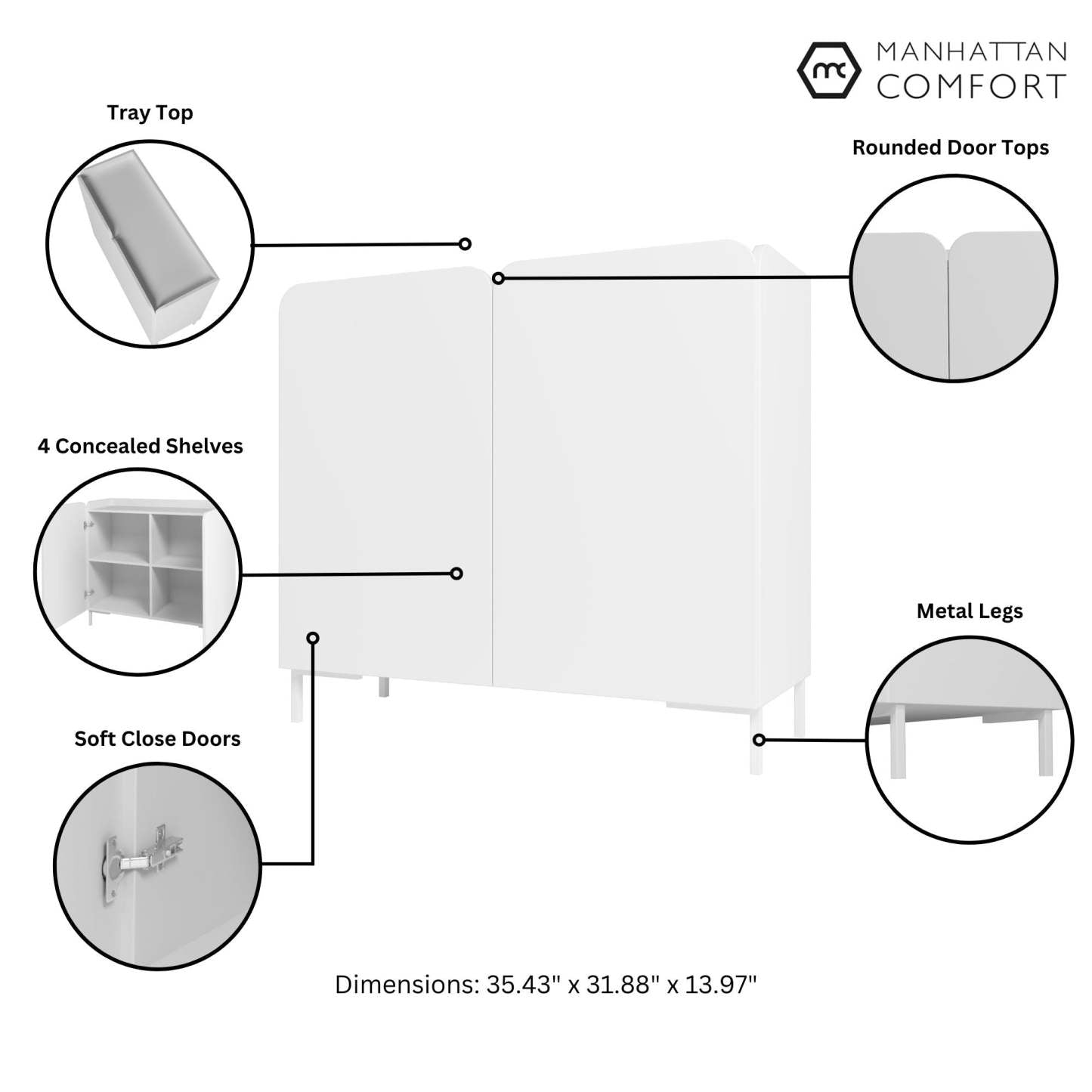 Manhattan Comfort Mid-Century Modern Bogardus 4-Shelf Accent Cabinet - Blanc|Armoire décorative Bogardus de Manhattan Comfort de style moderne du milieu du 20e siècle avec 4 tablettes - blanche