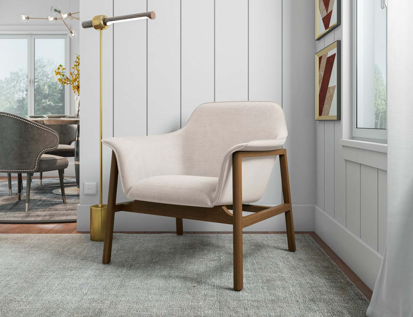 Fauteuil d'appoint Miller de Manhattan Comfort en lin tissé - crème et noyer