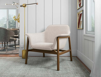 Fauteuil d'appoint Miller de Manhattan Comfort en lin tissé - crème et noyer