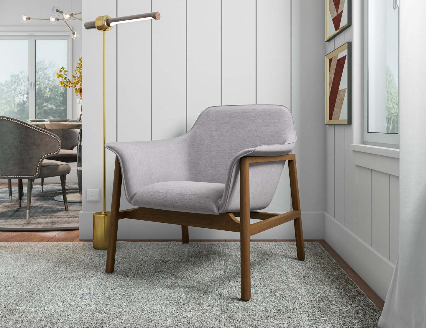 Fauteuil d'appoint Miller de Manhattan Comfort en lin tissé - gris et noyer