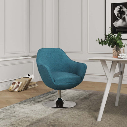 Manhattan Comfort Caisson Polished Chrome Twill Rotating Accent Chair - Blue|Chaise d'appoint pivotante sergée Caisson de Manhattan Comfort en chrome poli - bleue