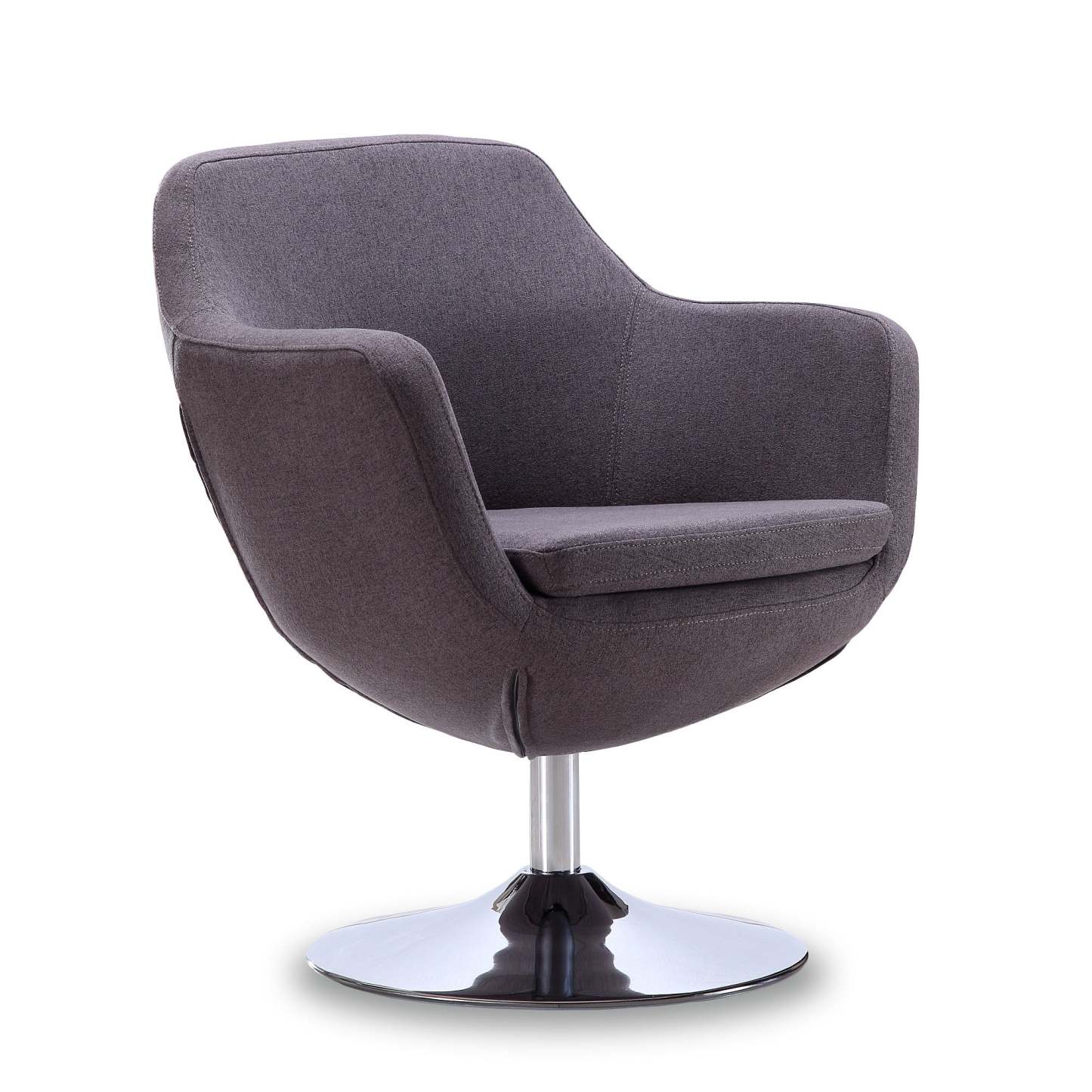 Manhattan Comfort Caisson Polished Chrome Twill Rotating Accent Chair - Grey|Chaise d'appoint pivotante sergée Caisson de Manhattan Comfort en chrome poli - grise