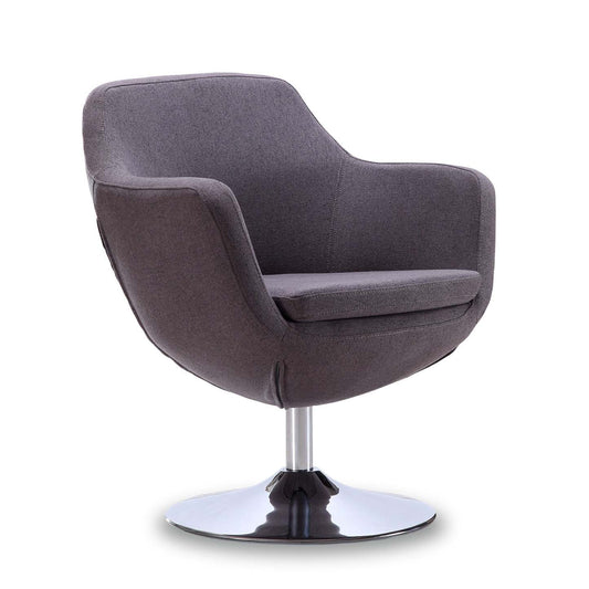 Manhattan Comfort Caisson Polished Chrome Twill Rotating Accent Chair - Grey|Chaise d'appoint pivotante sergée Caisson de Manhattan Comfort en chrome poli - grise