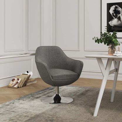 Manhattan Comfort Caisson Polished Chrome Twill Rotating Accent Chair - Grey|Chaise d'appoint pivotante sergée Caisson de Manhattan Comfort en chrome poli - grise