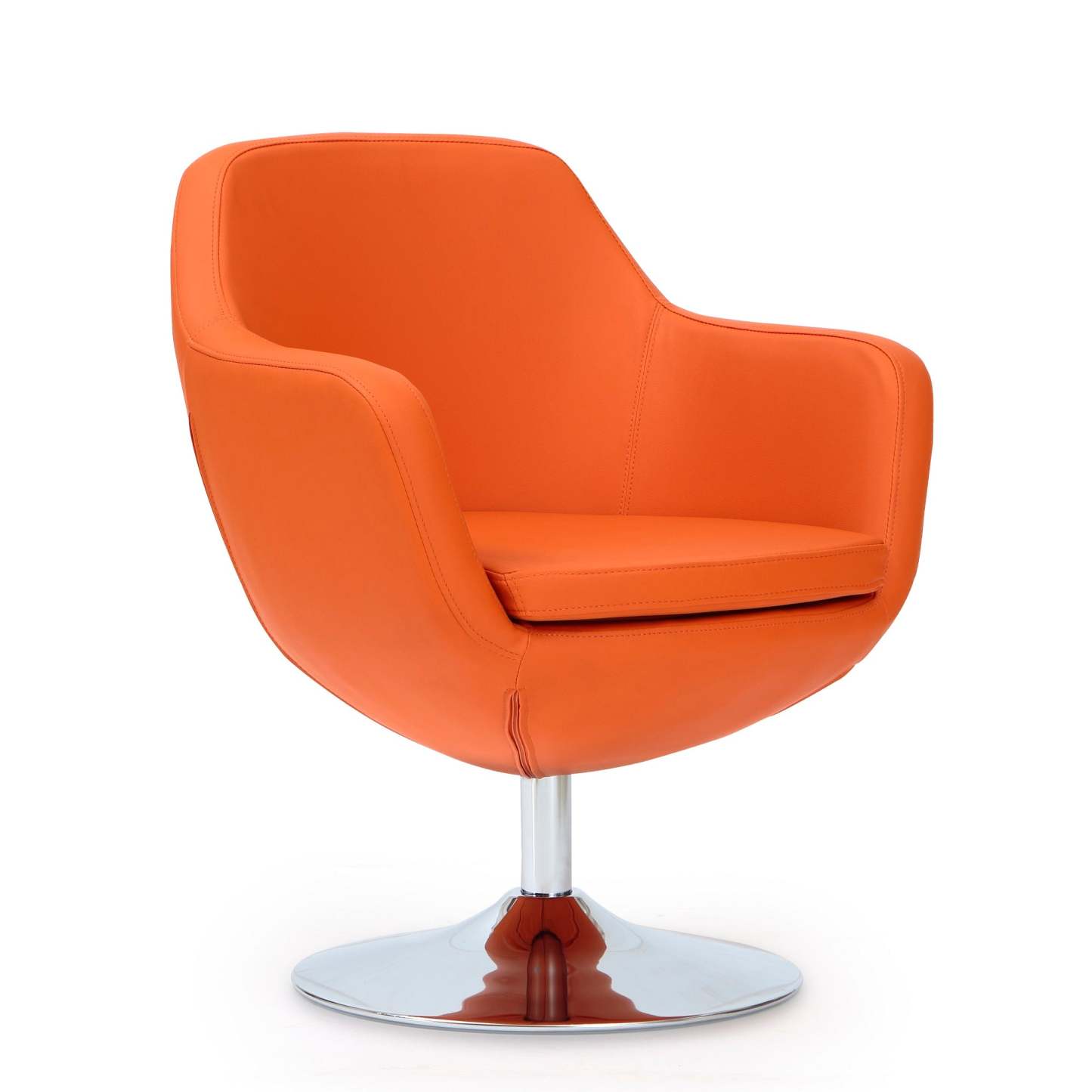 Manhattan Comfort Caisson Polished Chrome Faux Leather Rotating Accent Chair - Orange|Fauteuil d'appoint pivotant Caisson de Manhattan Comfort en chrome poli et en similicuir - orange